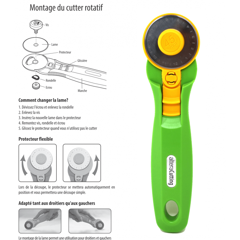 Cutter rotatif pas cher 45mm 1 lame droite incl.