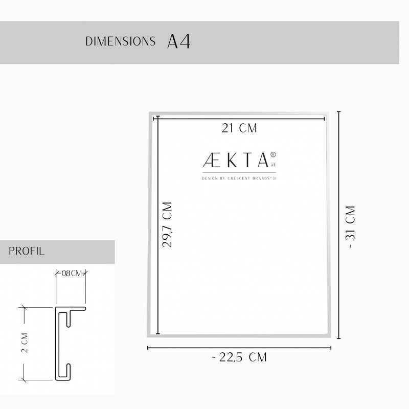 Cadre alu AEKTA - Argent Mat - Pour format A4 (21x29,7cm)